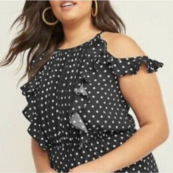 Lane Bryant Plus Size Black Polka Dot Ruffle Jumper Jumpsuit Dress 16 new - Picture 4 of 12